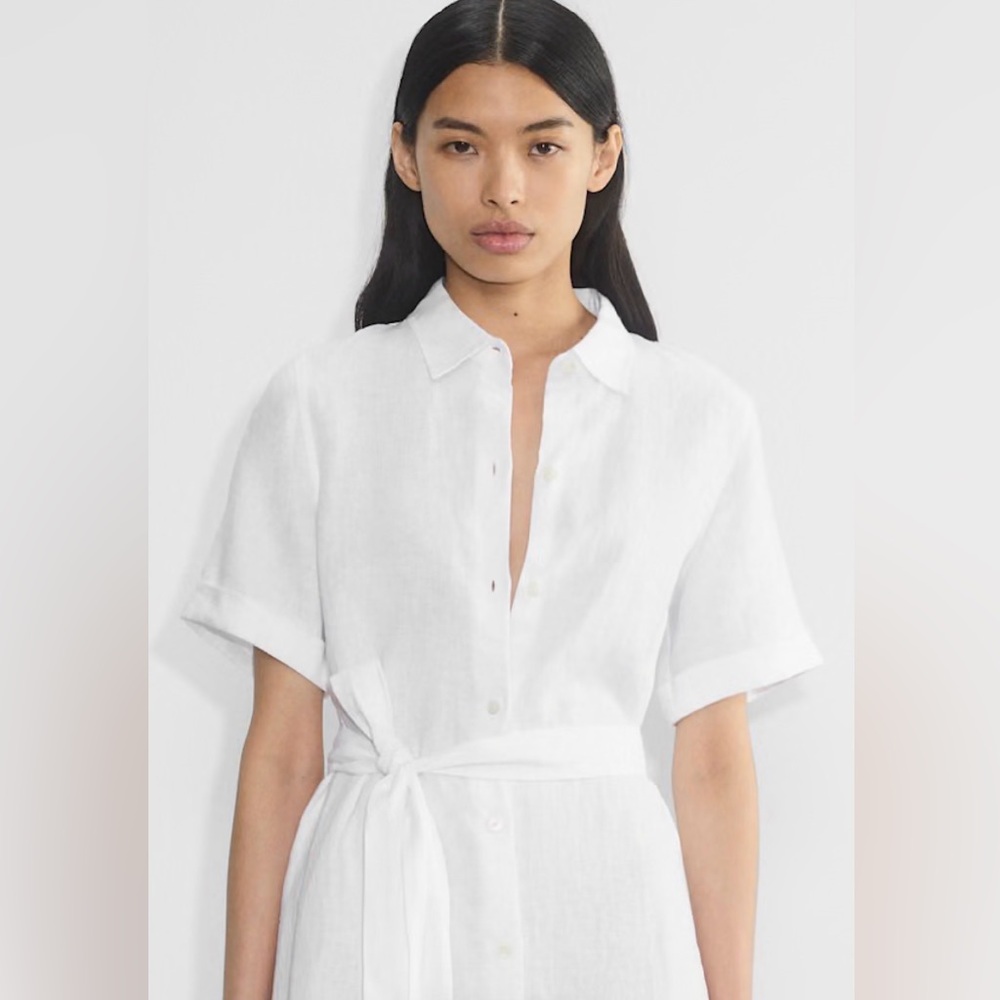 Milly White Linen tencel Button-Up Shirt Dress